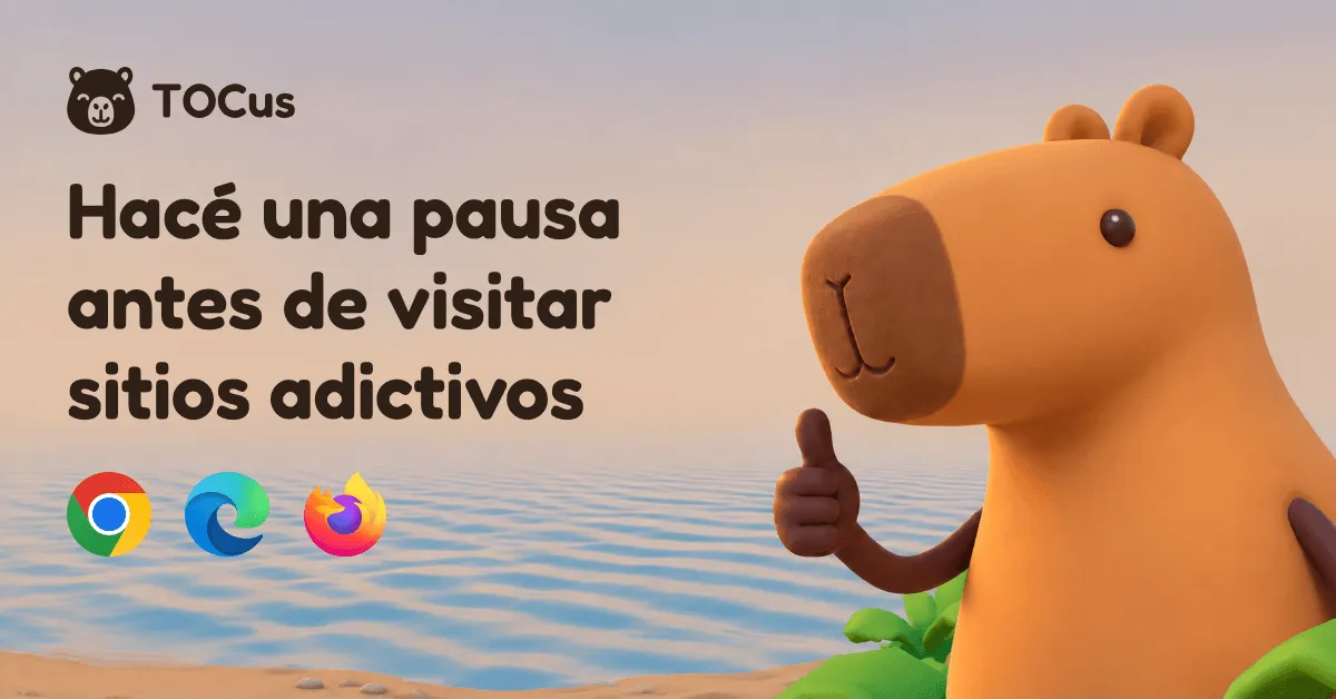 The Spanish (vos) Open Graph image, with the same layout and the headline "Hacé una pausa antes de visitar sitios adictivos".